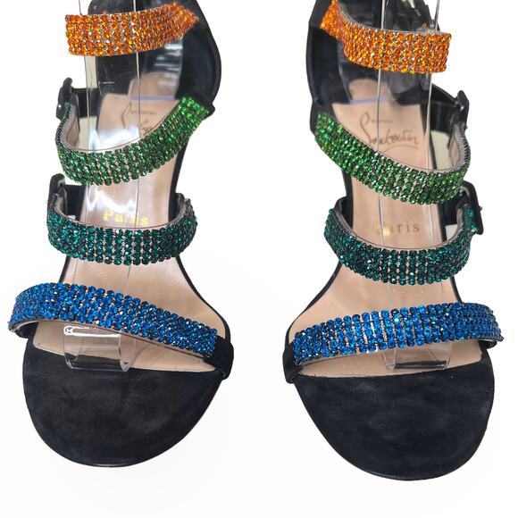 Christian Louboutin Raynibo 100 Crystal Embellished Sandals Rainbow Size EU 38.5 - Picture 5 of 11